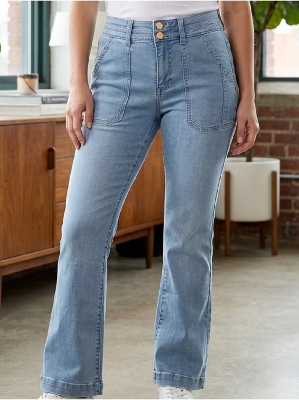 Wit & Wisdom High-Rise Light Blue Flare Jeans with Double Button Waist